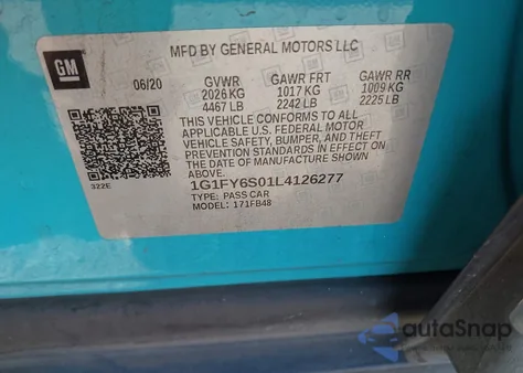 2020 Chevrolet Bolt Ev Fwd Lt из США, поврежденный, VIN 1G1FY6S01L4126277